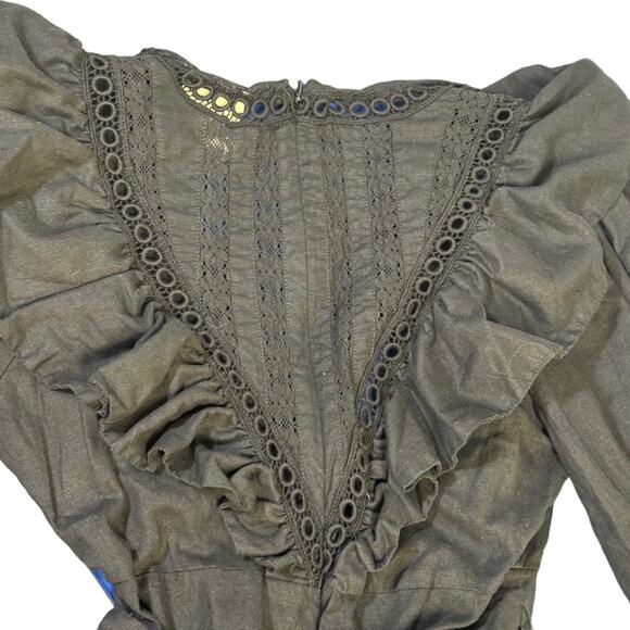 Farm Rio Black Lace Ruffle Long Sleeve V-Neck Jumpsuit Size XS - Picture 9 of 11